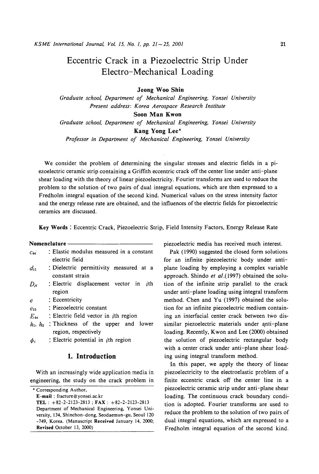 Eccentric crack in a piezoelectric strip under electro-mechanical loading by Unknown