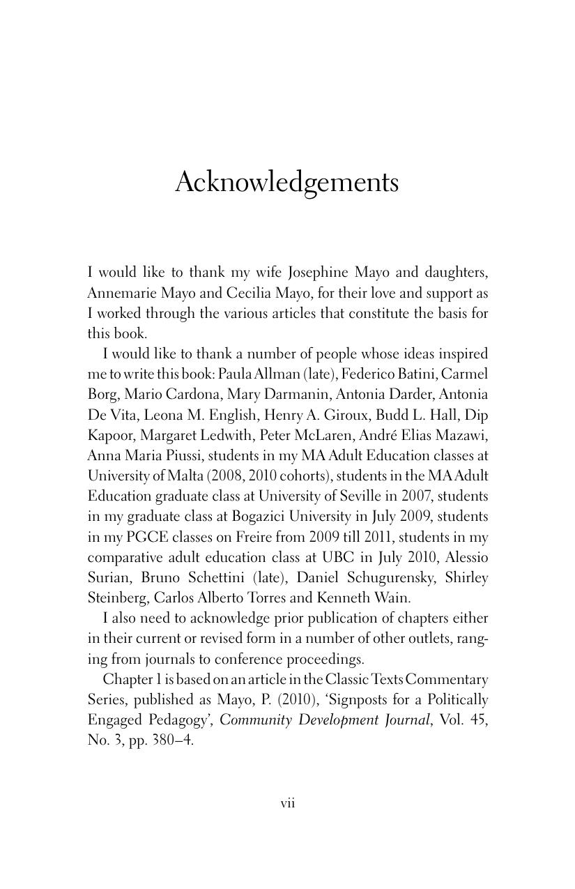 Echoes from Freire for a Critically Engaged Pedagogy by Peter Mayo