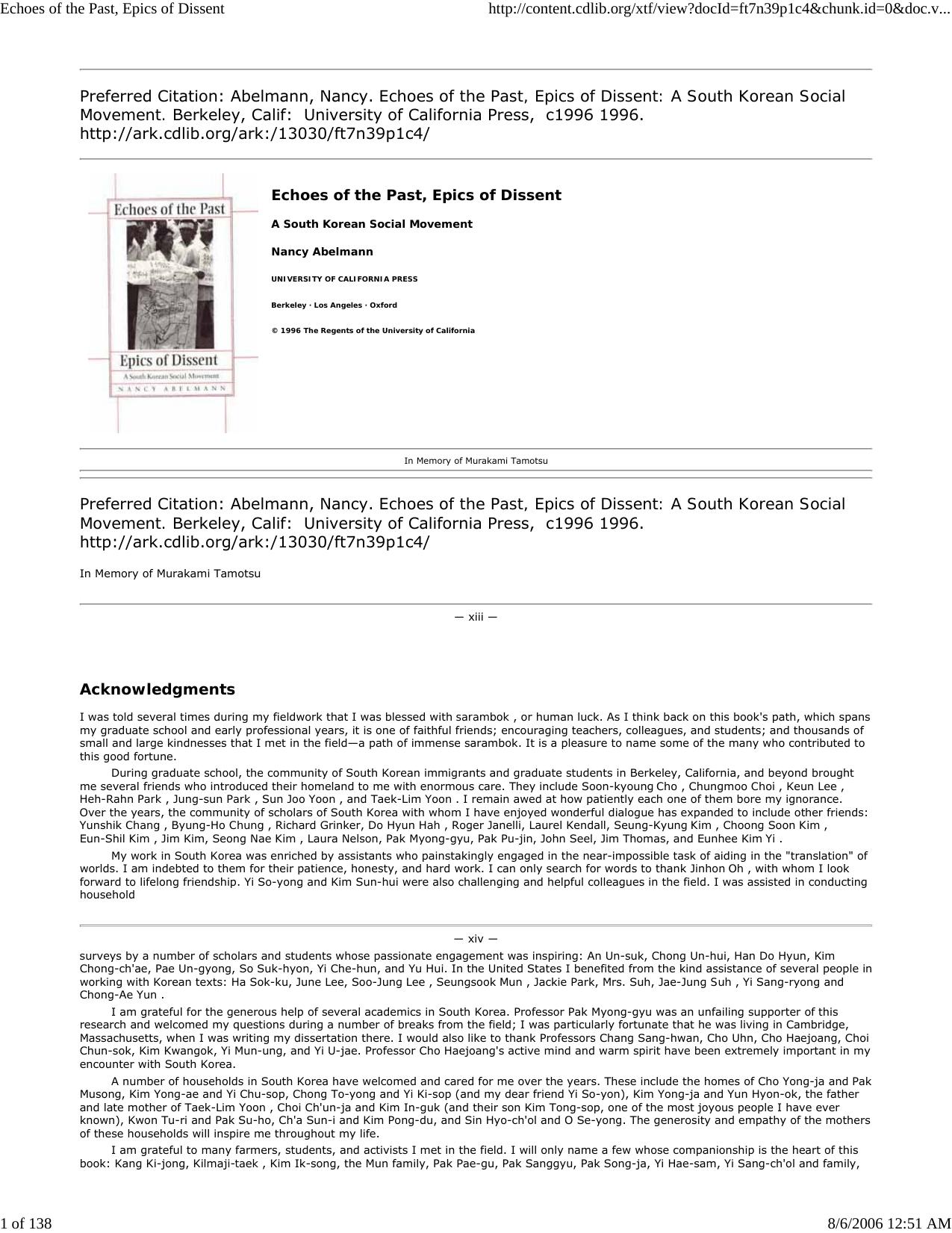 Echoes of the Past, Epics of Dissent by Master Clark