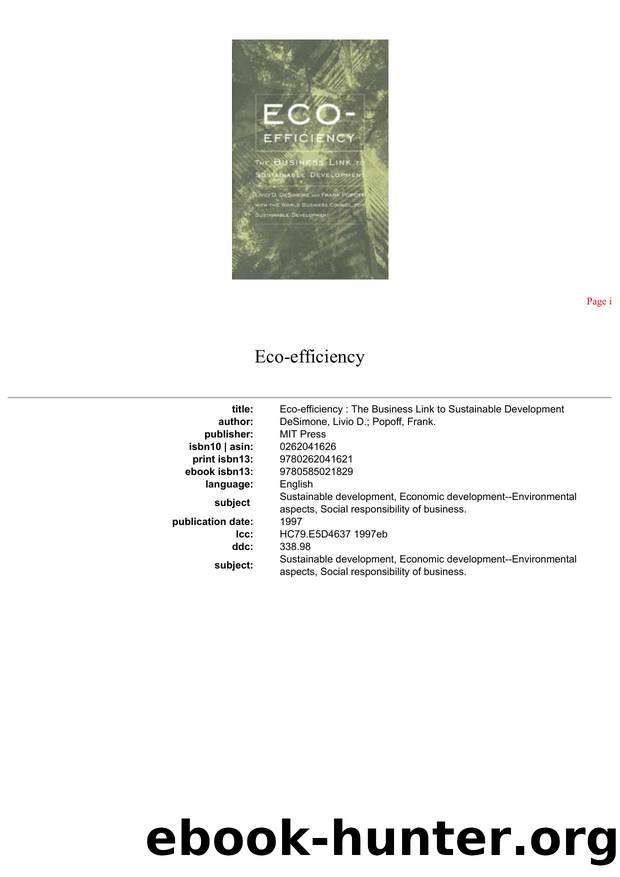 Eco-Efficiency: The Business Link to Sustainable Development by unknow
