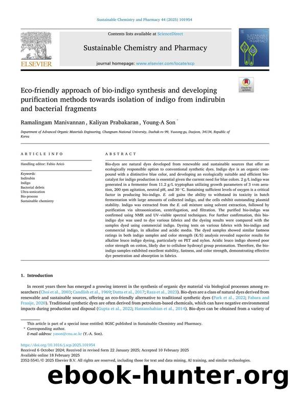 Eco-friendly approach of bio-indigo synthesis and developing purification methods towards isolation of indigo from indirubin and bacterial fragments by Ramalingam Manivannan & Kaliyan Prabakaran & Young-A Son