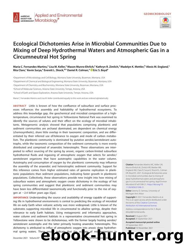 Ecological Dichotomies Arise in Microbial Communities Due to Mixing of Deep Hydrothermal Waters and Atmospheric Gas in a Circumneutral Hot Spring by unknow