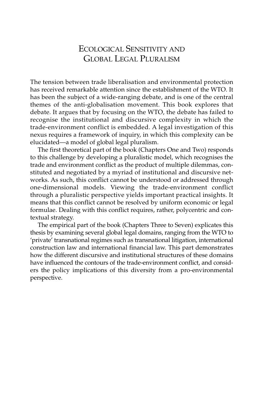 Ecological Sensitivity and Global Legal Pluralism: Rethinking the Trade and Environment Conflict by Oren Perez