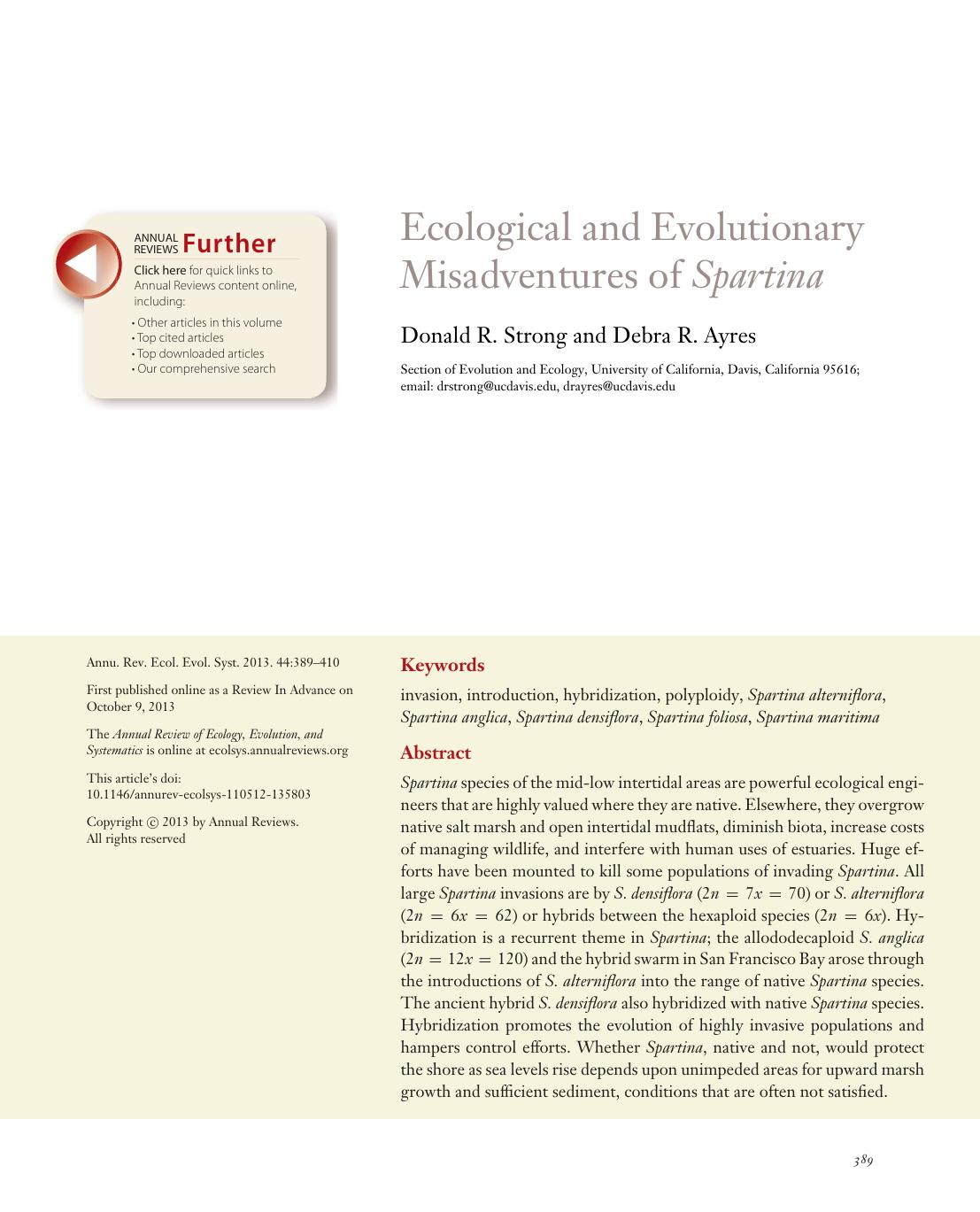 Ecological and Evolutionary Misadventures of Spartina by Donald R. Strong and Debra R. Ayres