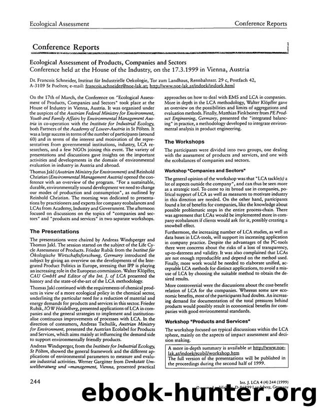 Ecological assessment of products, companies and sectors by Unknown