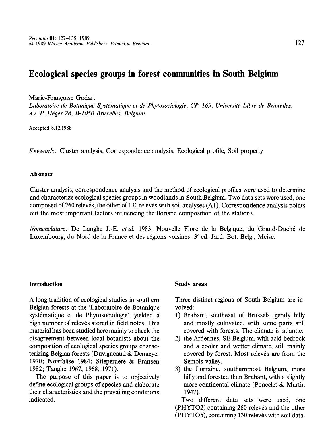 Ecological species groups in forest communities in South Belgium by Unknown