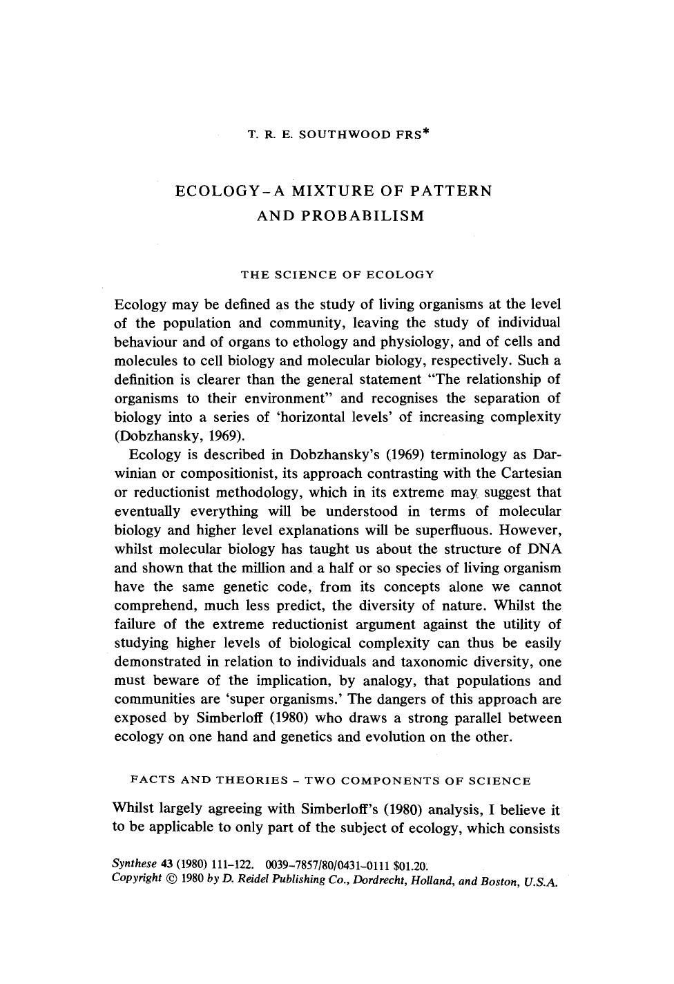 Ecology — A mixture of pattern and probabilism by Unknown