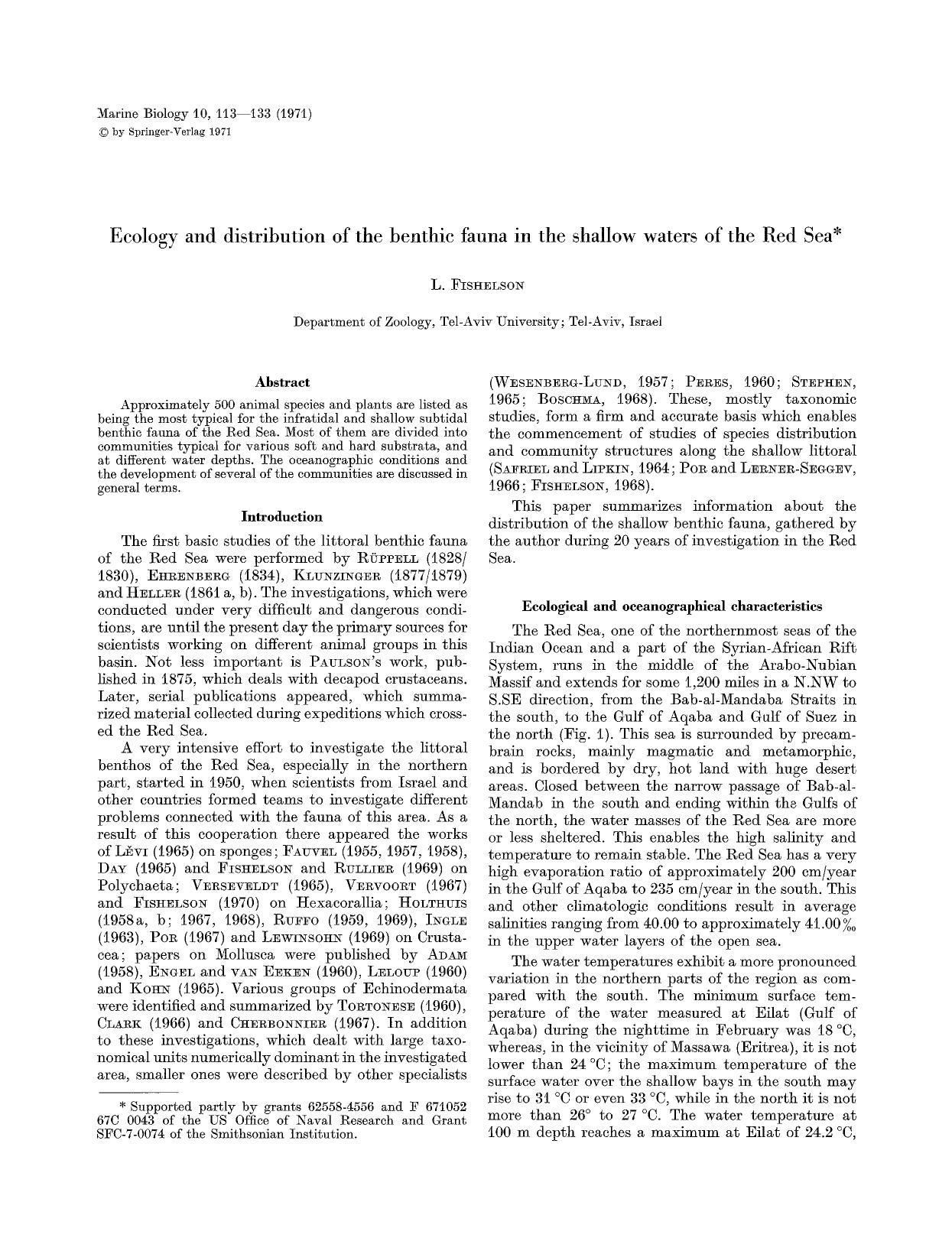 Ecology and distribution of the benthic fauna in the shallow waters of the Red Sea by Unknown