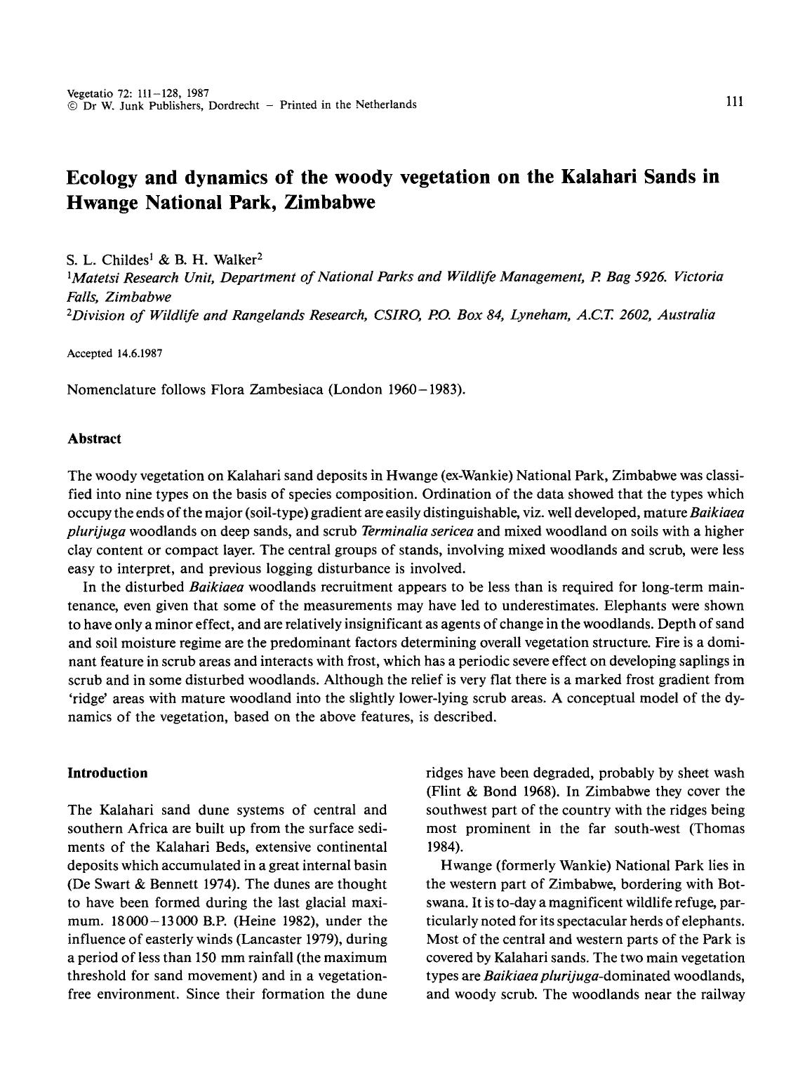 Ecology and dynamics of the woody vegetation on the Kalahari Sands in Hwange National Park, Zimbabwe by Unknown