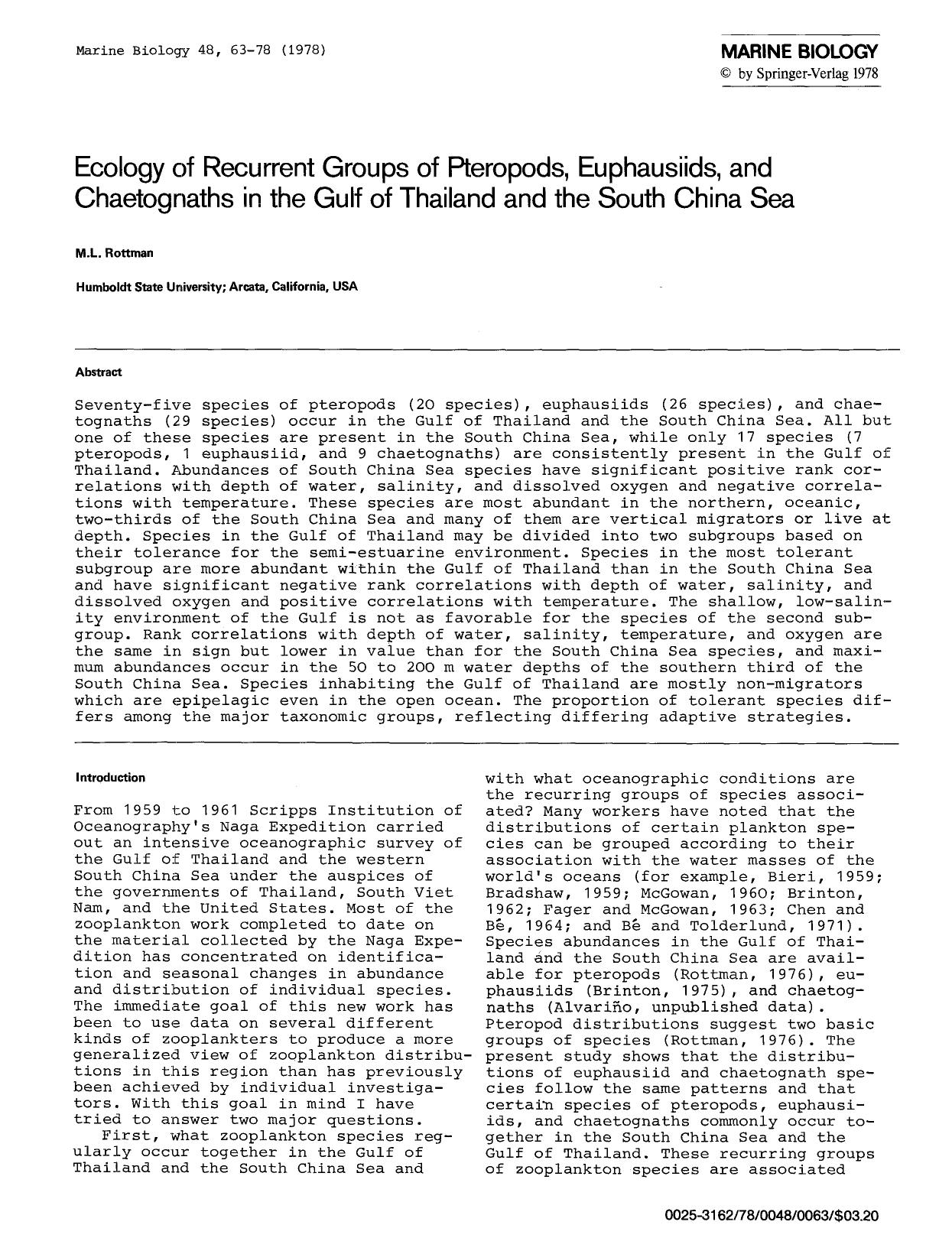 Ecology of recurrent groups of pteropods, euphausiids, and chaetognaths in the Gulf of Thailand and the South China Sea by Unknown