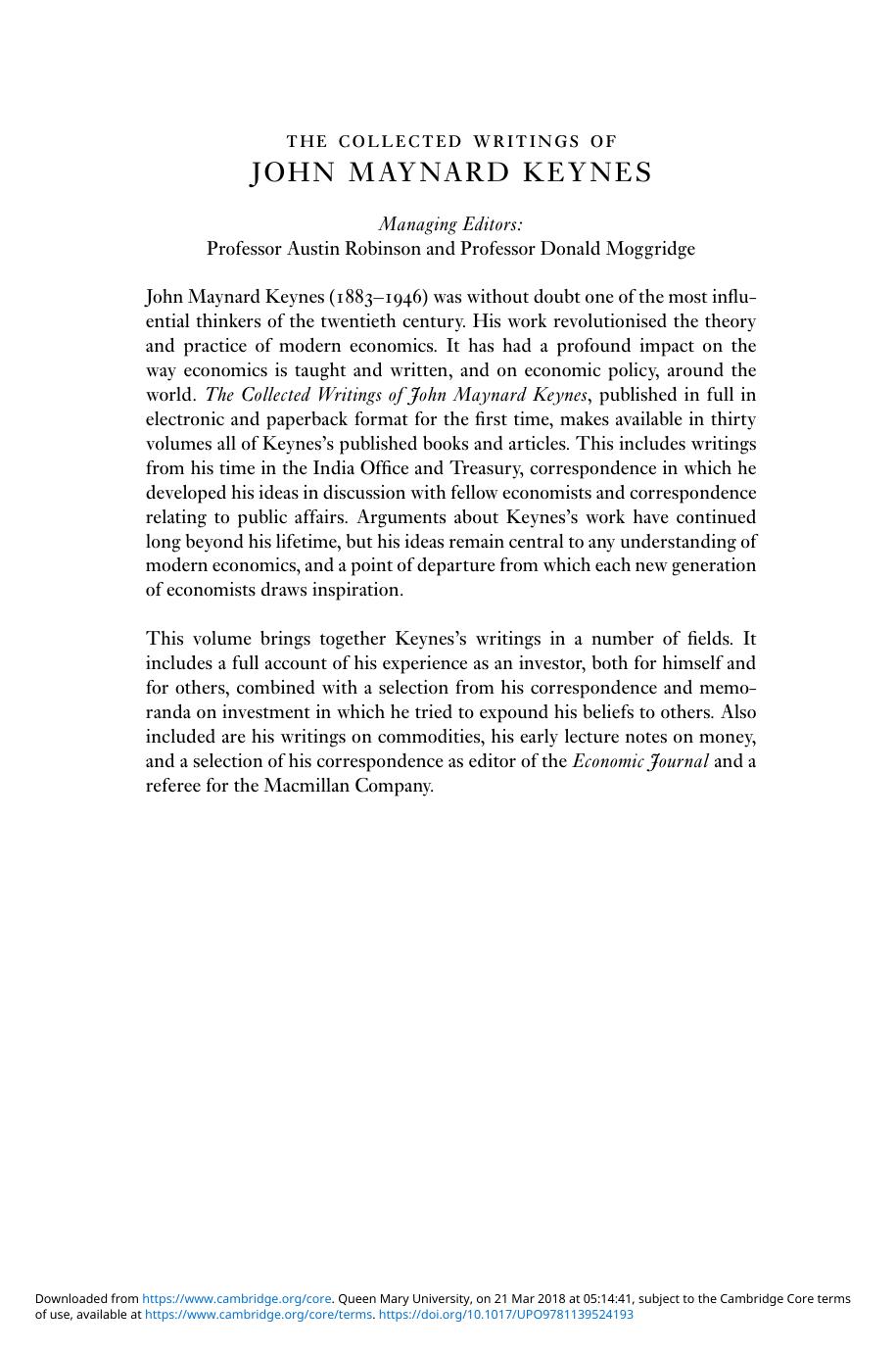 Economic Articles and Correspondence: Investment and Editorial by Keynes John Maynard