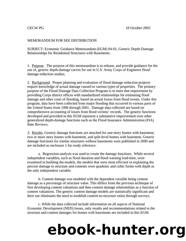 Economic Guidance Memorandum (EGM) 04-01, Generic Depth-Damage Relationships for Residential Structures with Basements. by Unknown
