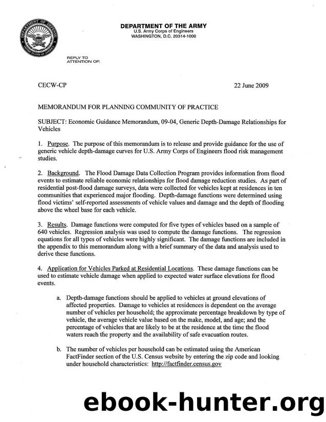 Economic Guidance Memorandum, 09-04, Generic Depth-Damage Relationships for Vehicles by Unknown