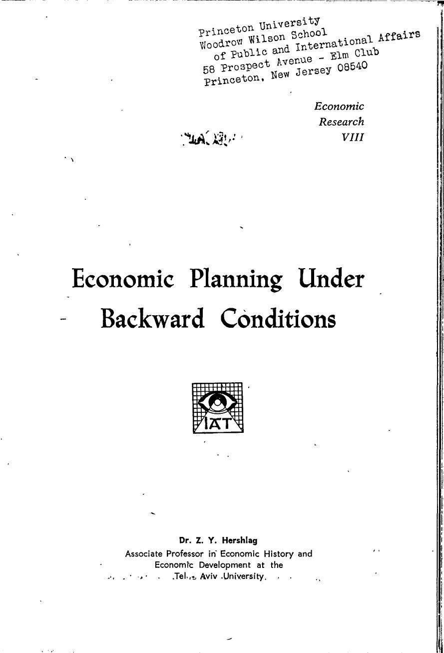 Economic Planning Under Backward Conditions by Z. Y. Hershlag