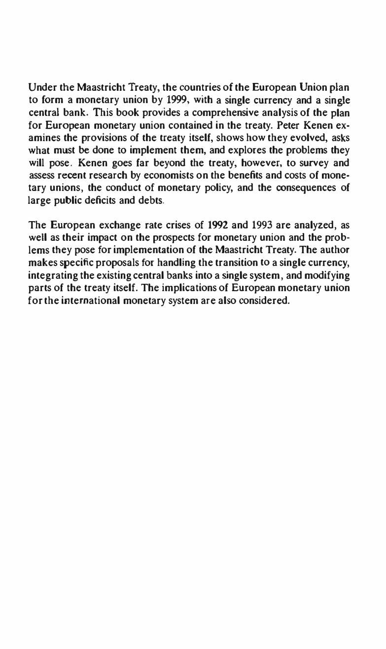 Economic and Monetary Union in Europe: Moving beyond Maastricht by Peter B. Kenen