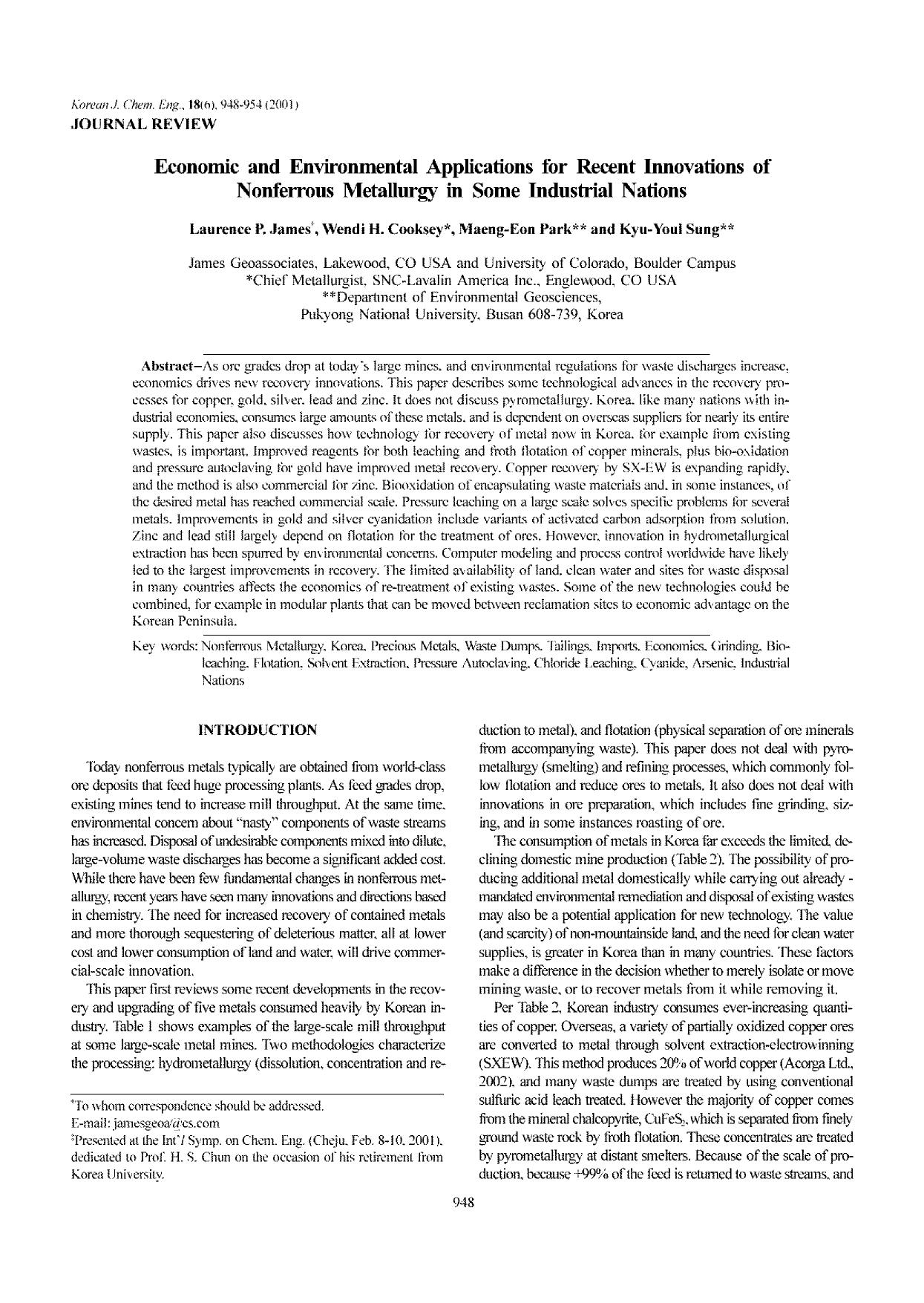 Economic and environmental applications for recent innovations of nonferrous metallurgy in some industrial nations by Unknown