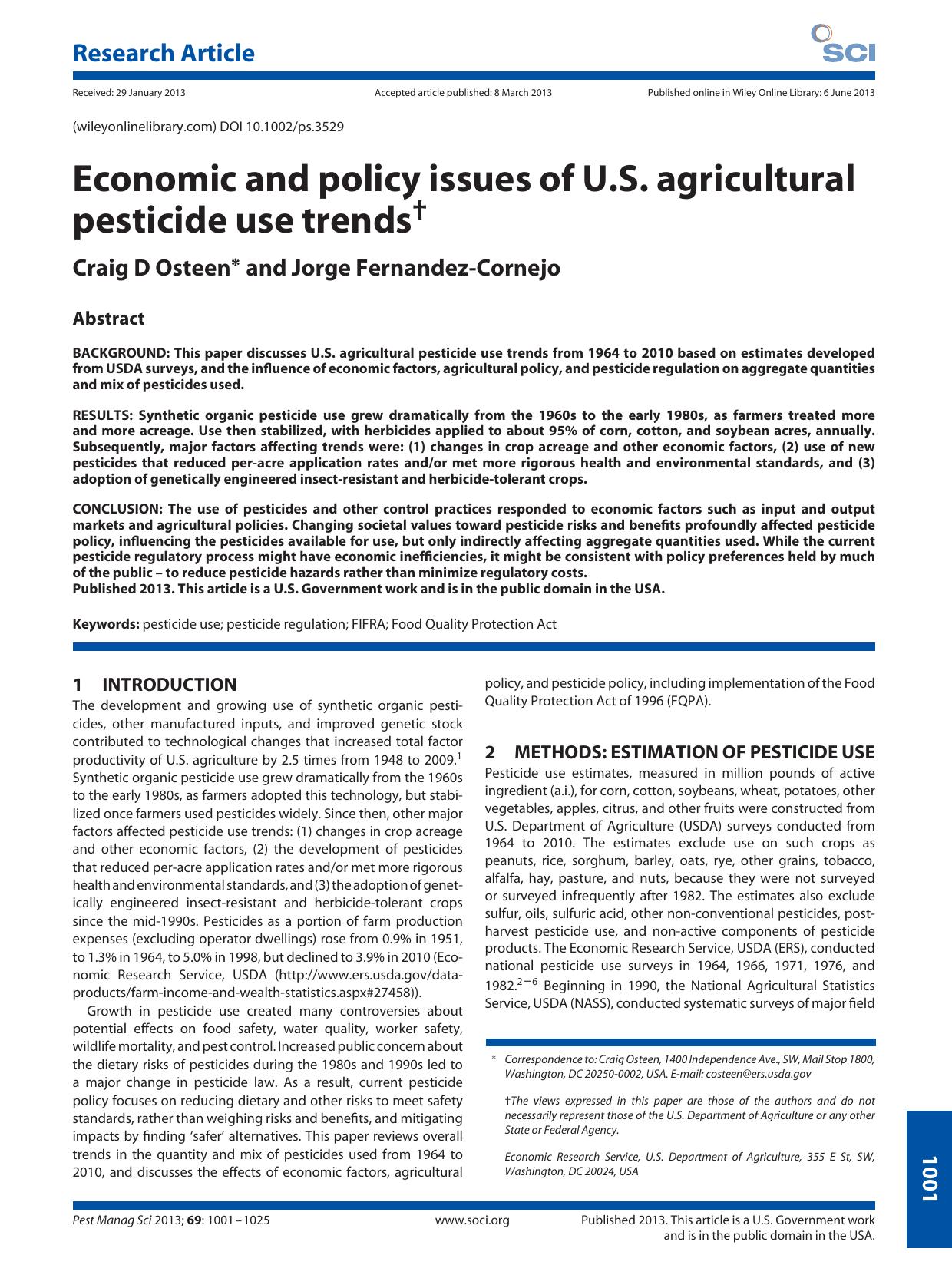 Economic and policy issues of U.S. agricultural pesticide use trends by Unknown