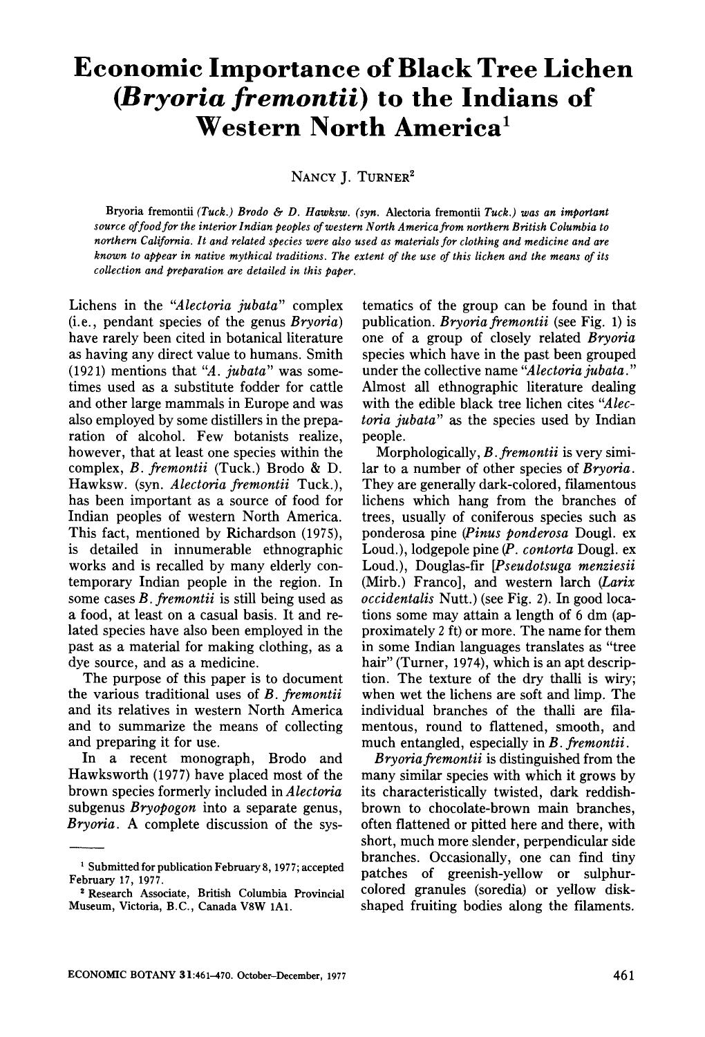 Economic importance of black tree lichen ( <Emphasis Type="Italic">Bryoria fremontii <Emphasis>) to the Indians of western North America by Unknown