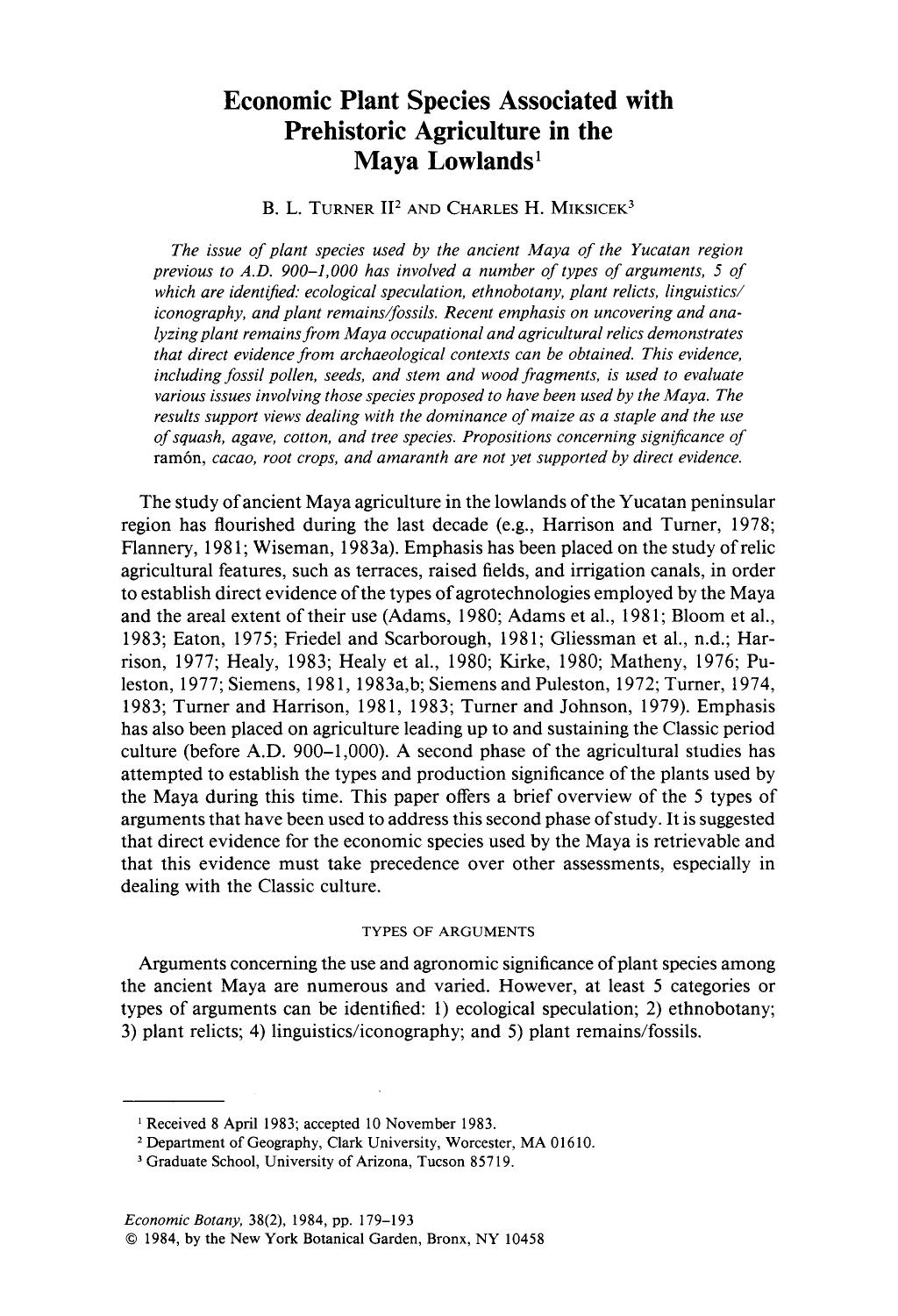 Economic plant species associated with prehistoric agriculture in the Maya lowlands by Unknown