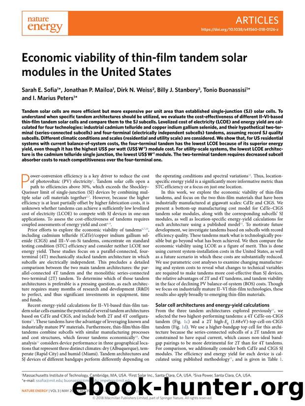 Economic viability of thin-film tandem solar modules in the United States by unknow