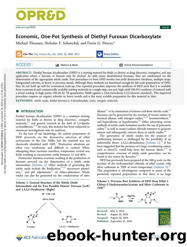 Economic, One-Pot Synthesis of Diethyl Furoxan Dicarboxylate by Michael Thoenen Nicholas F. Scherschel & Davin G. Piercey