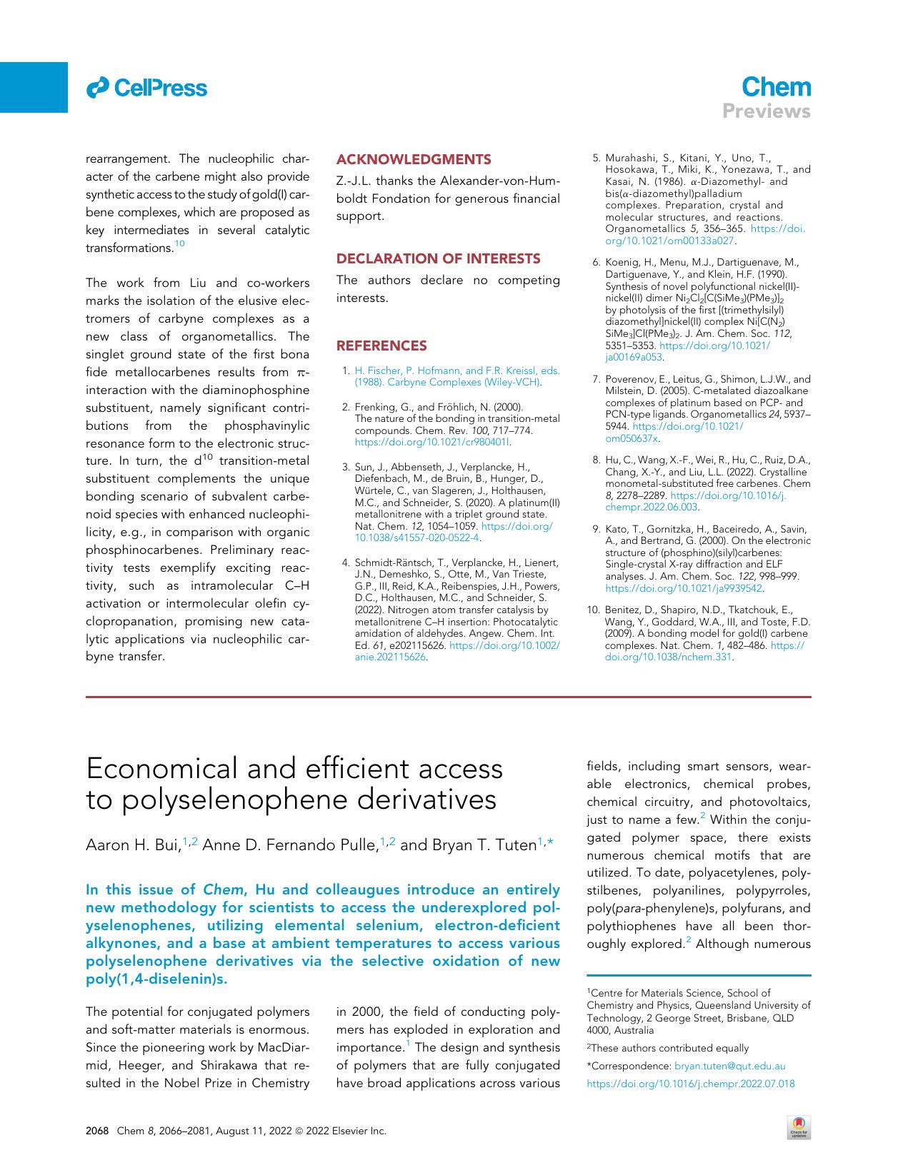 Economical and efficient access to polyselenophene derivatives by Aaron H. Bui & Anne D. Fernando Pulle & Bryan T. Tuten