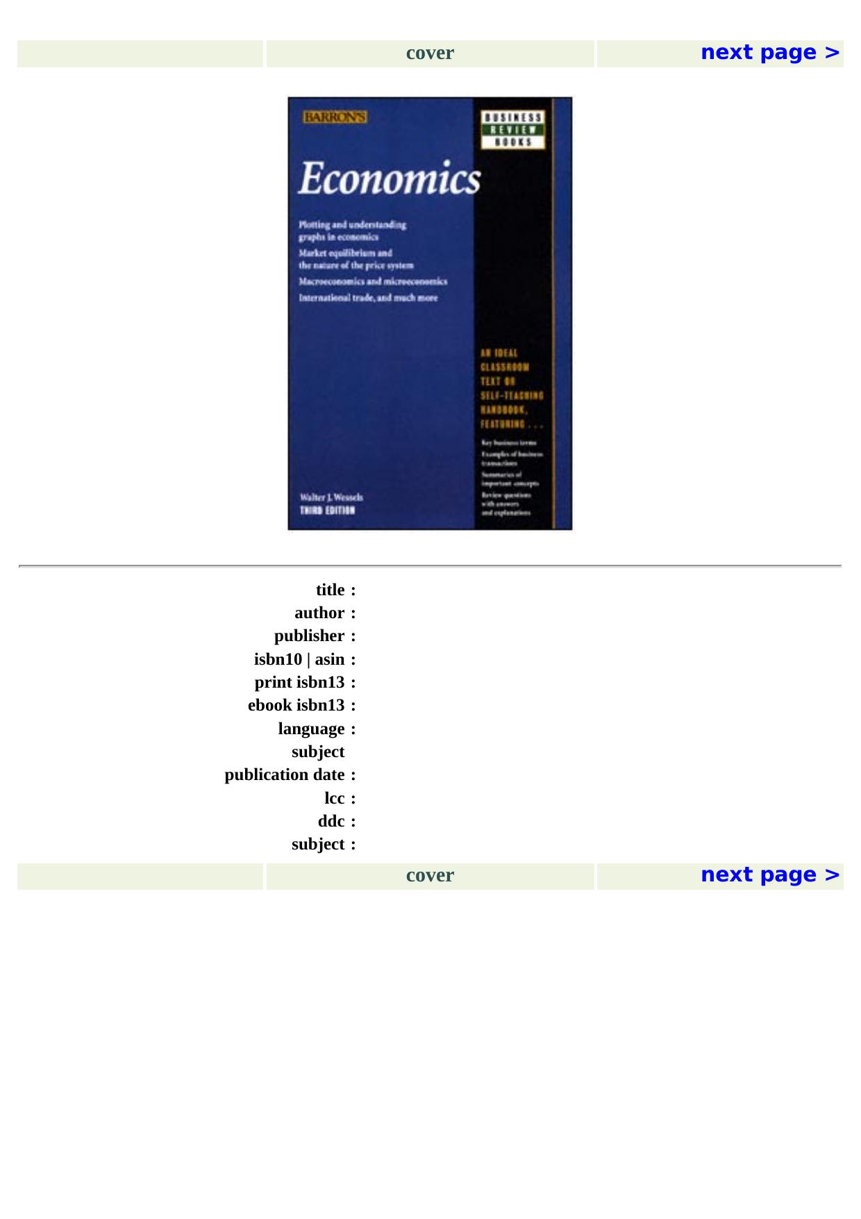 Economics (Barron's Business Review Series) by Walter J. Wessels