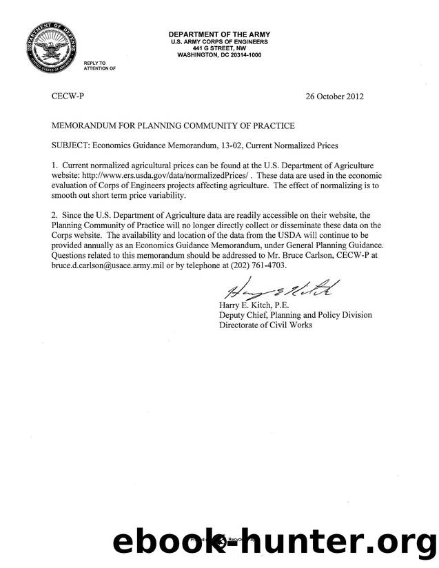 Economics Guidance Memorandum 13-02: Current Normalized Prices by CECW-P