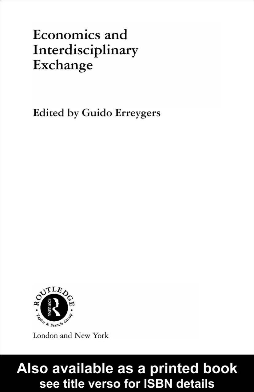 Economics and Interdisciplinary Exchange (Routledge Studies in the History of Economics) by G. Erreygers