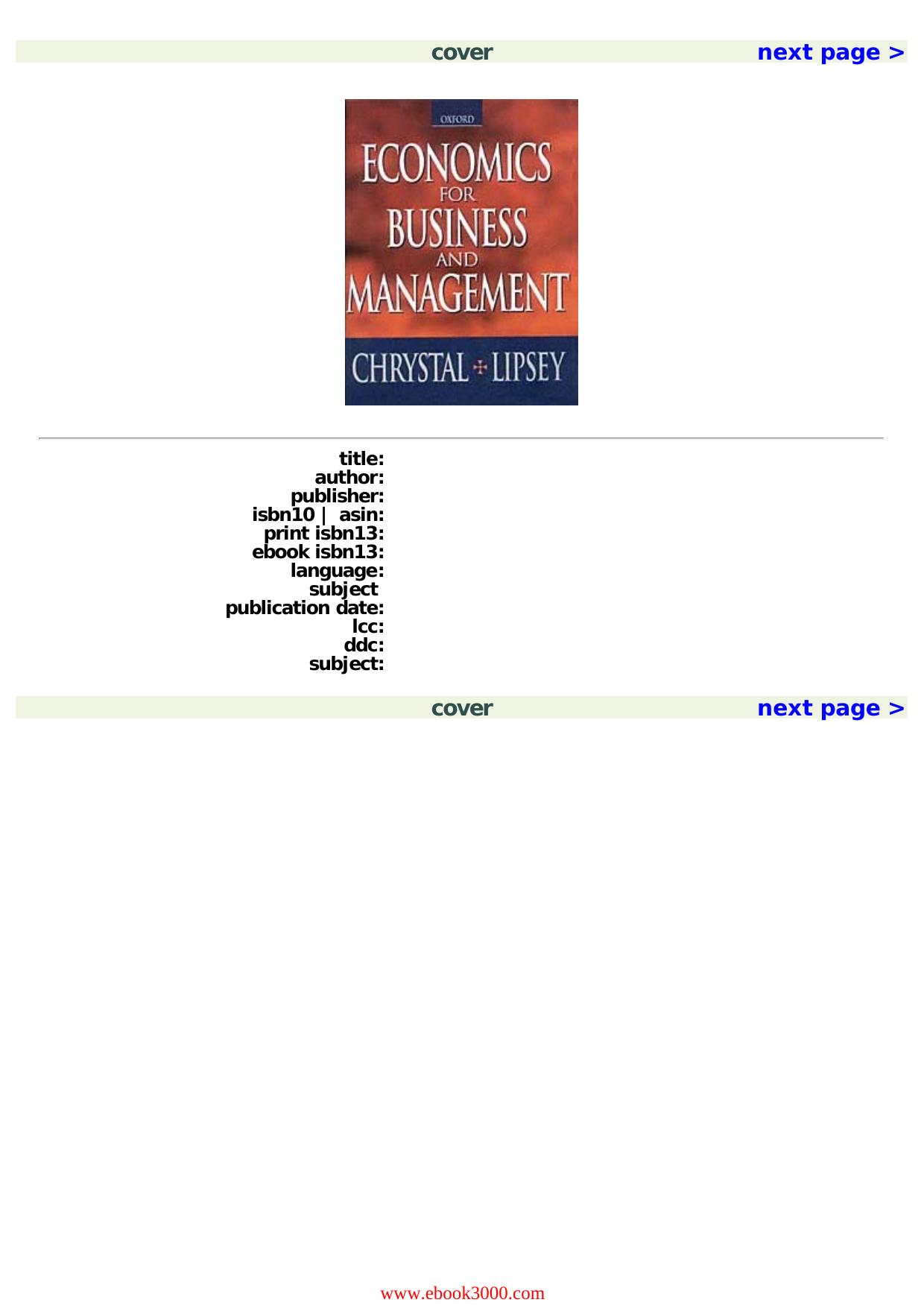 Economics for Business and Management (Paperback) by Unknow