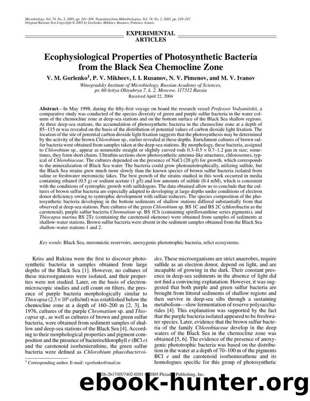 Ecophysiological properties of photosynthetic bacteria from the Black Sea chemocline zone by Unknown