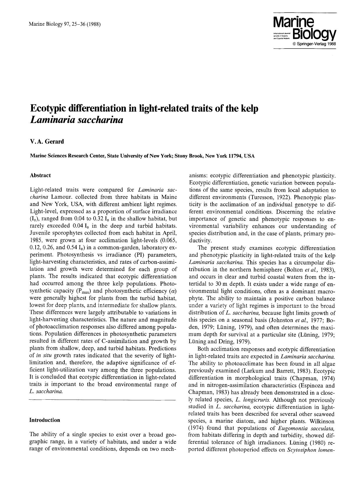 Ecotypic differentiation in light-related traits of the kelp <Emphasis Type="Italic">Laminaria saccharina<Emphasis> by Unknown