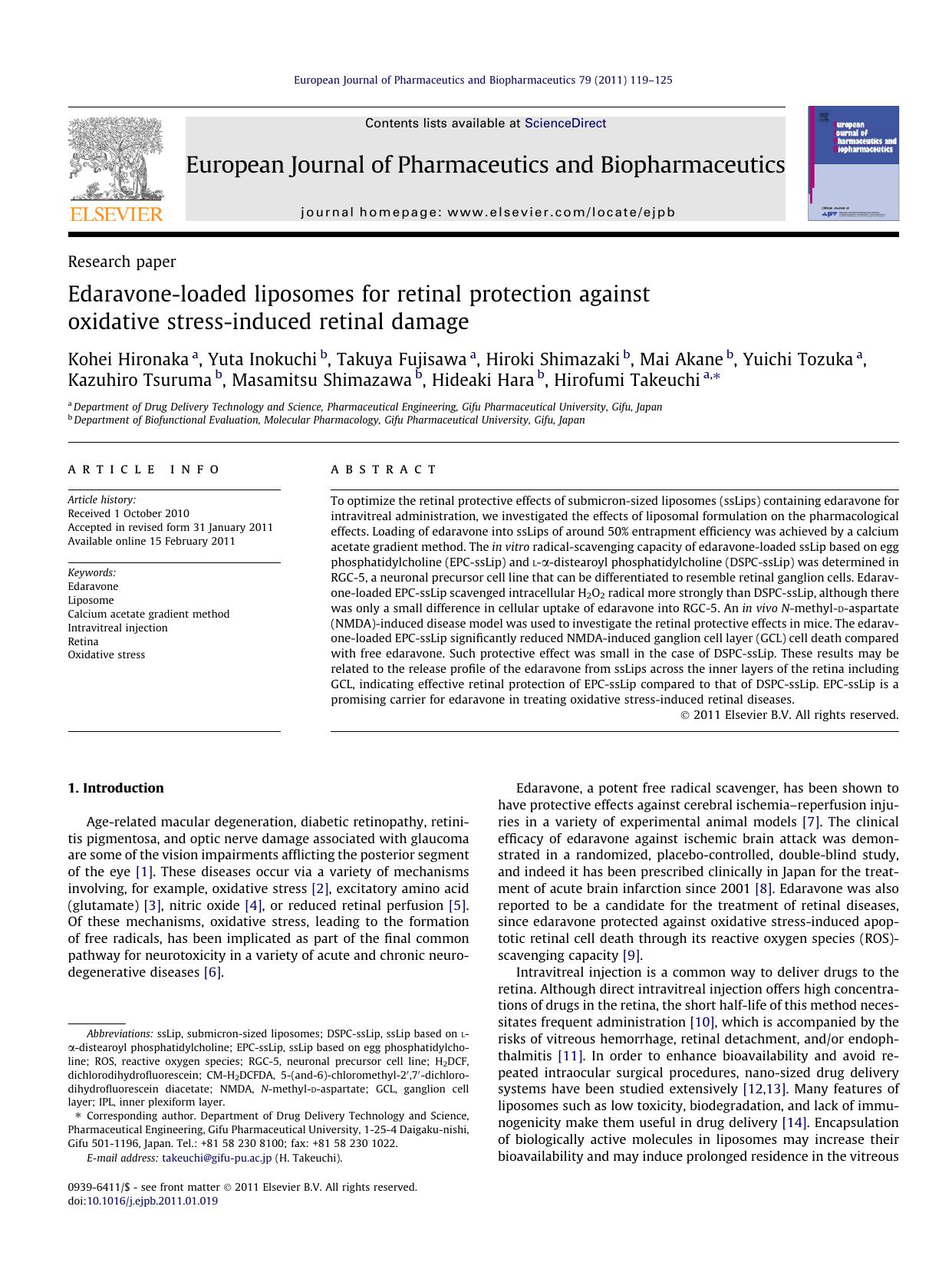 Edaravone-loaded liposomes for retinal protection against oxidative stress-induced retinal damage by unknow