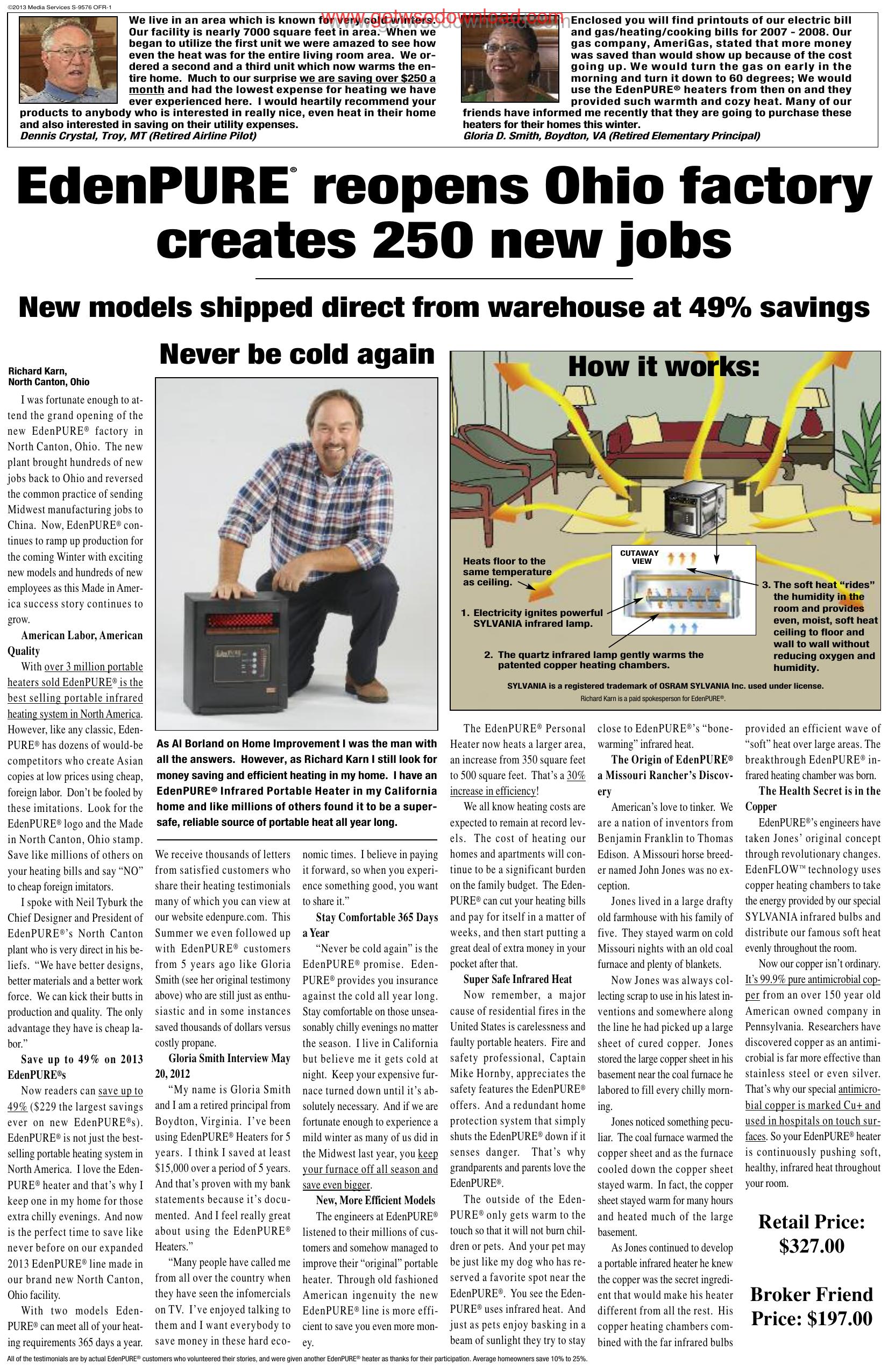EdenPURE reopens Ohio factory creates 250 new jobs INSERT by Unknown