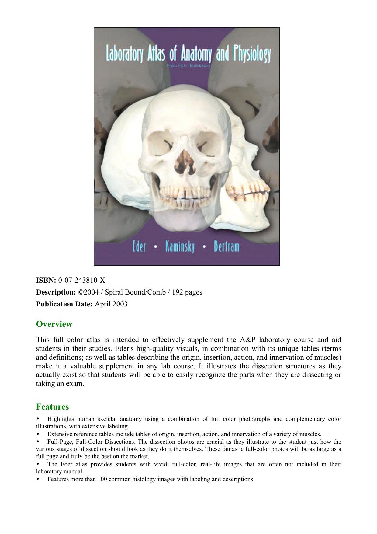 Eder D.J., Bertram J.W., Kaminsky S.L. Laboratory Atlas of Anatomy and Physiology (2003)(en)(179s) by Unknown