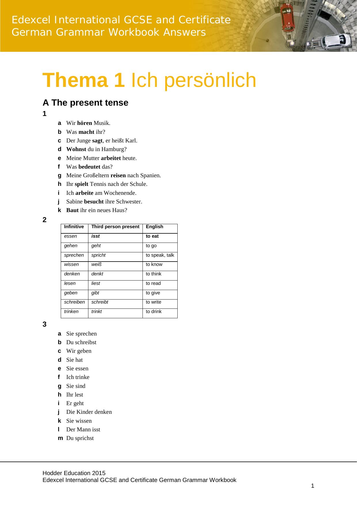 Edexcel International GCSE and Certificate German Grammar Workbook Answer by Unknown