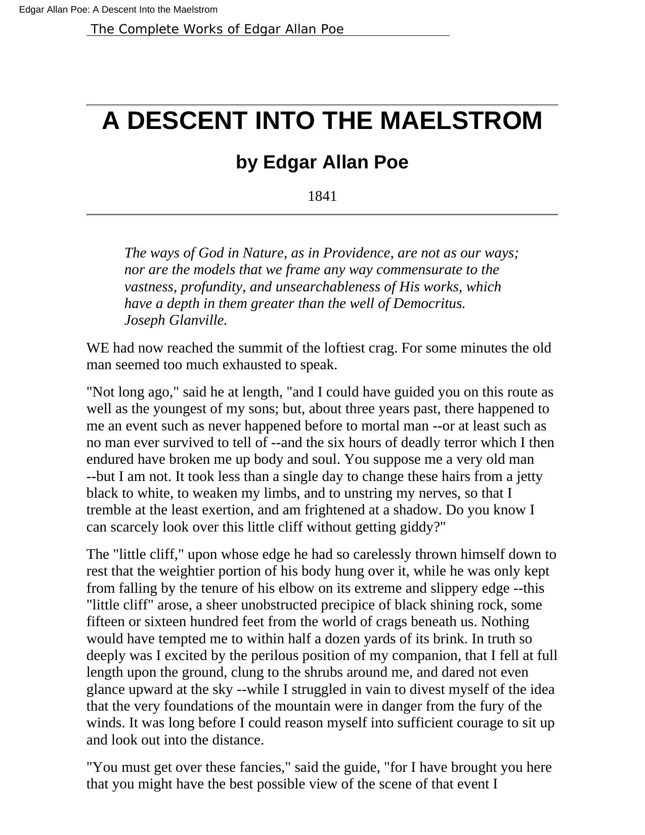 Edgar Allan Poe: A Descent Into the Maelstrom by The Complete Works