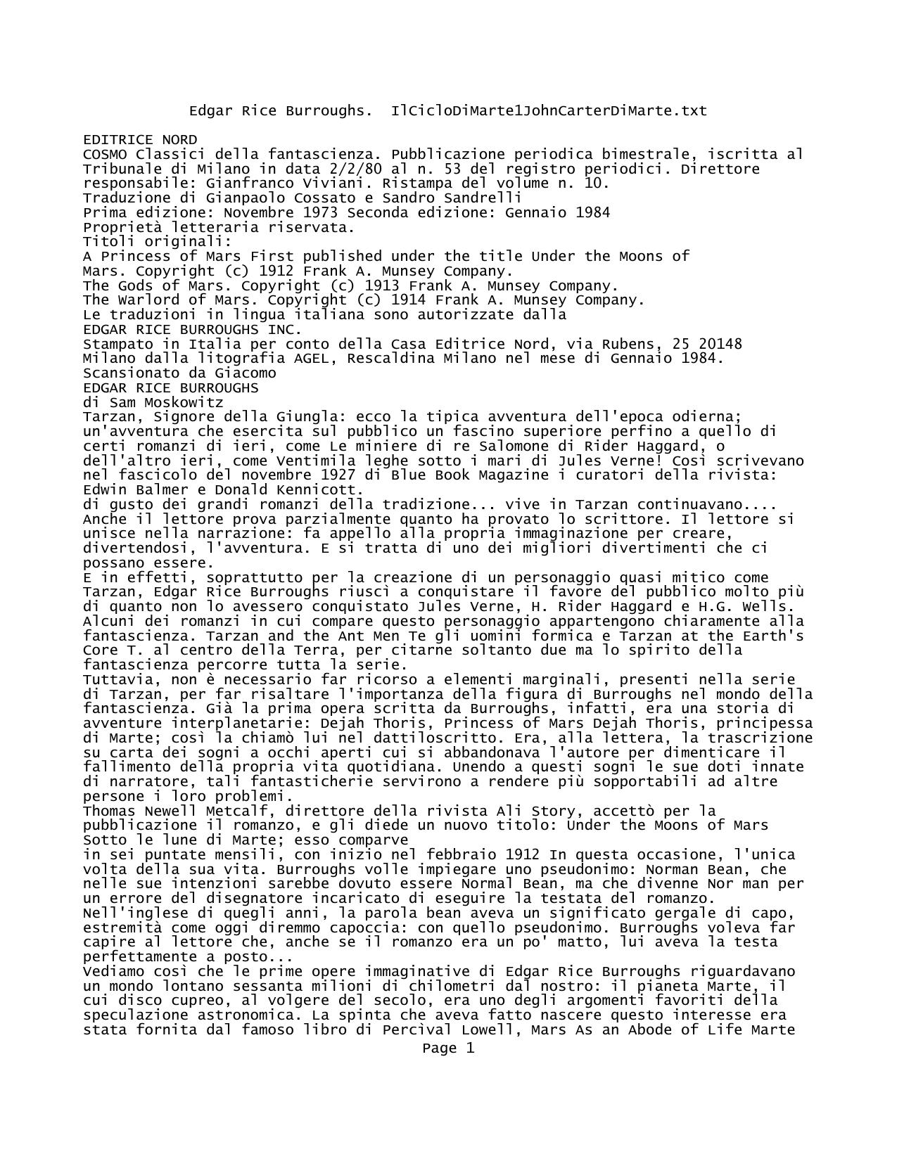 Edgar Rice Burroughs. IlCicloDiMarte1JohnCarterDiMarte.txt - Notepad by Giuseppe