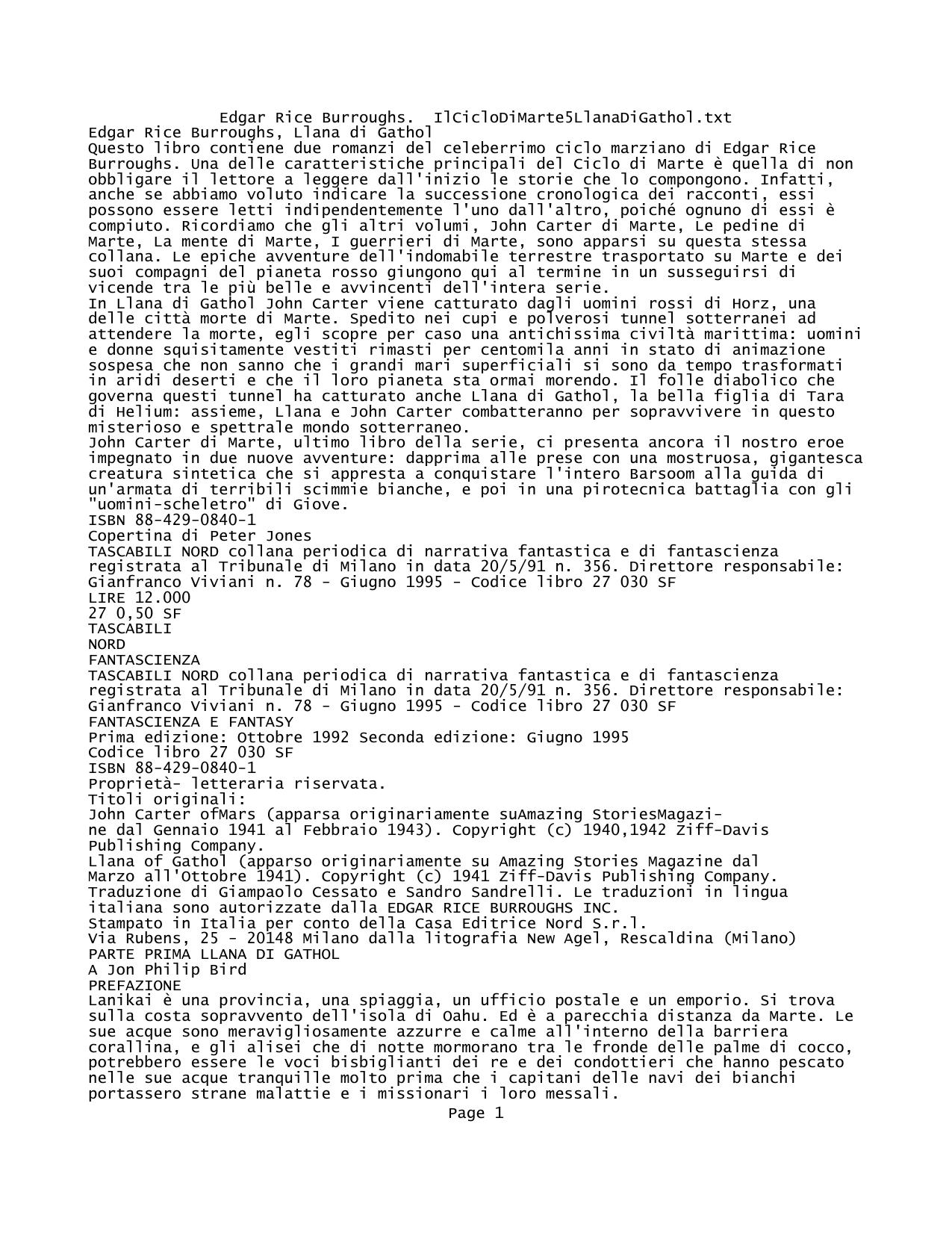 Edgar Rice Burroughs. IlCicloDiMarte5LlanaDiGathol.txt - Notepad by Giuseppe