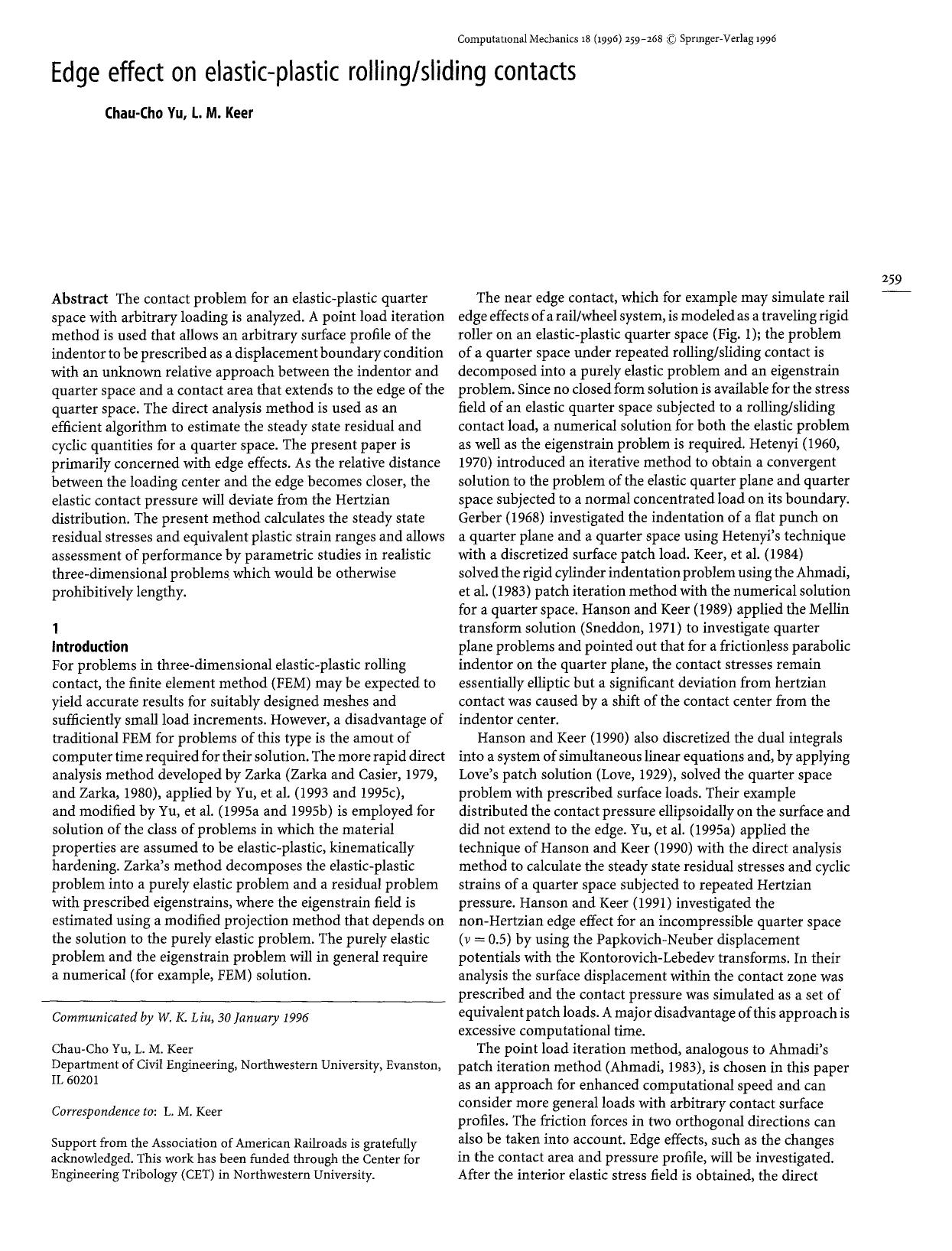 Edge effect on elastic-plastic rollingsliding contacts by Unknown