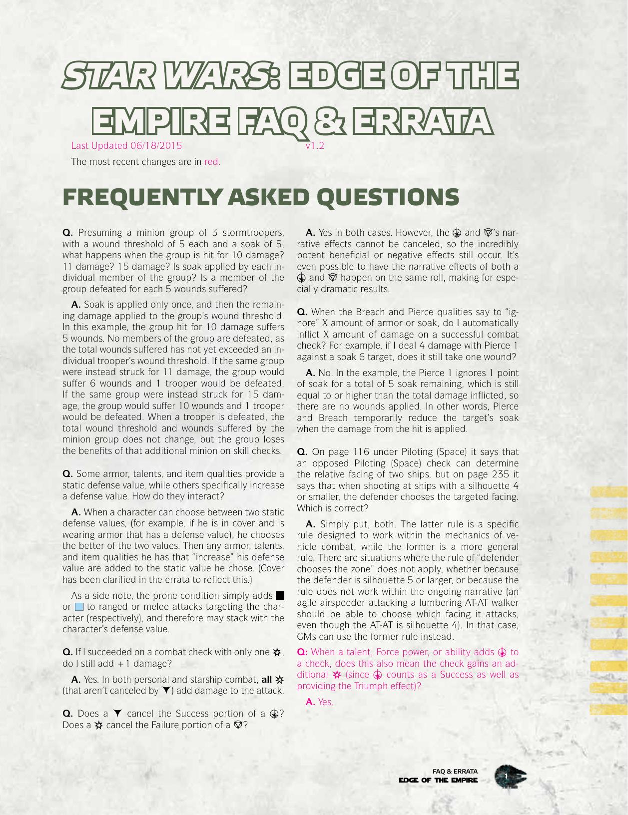 Edge of the Empire by Core Rulebook (SWE02) FAQ v1.2