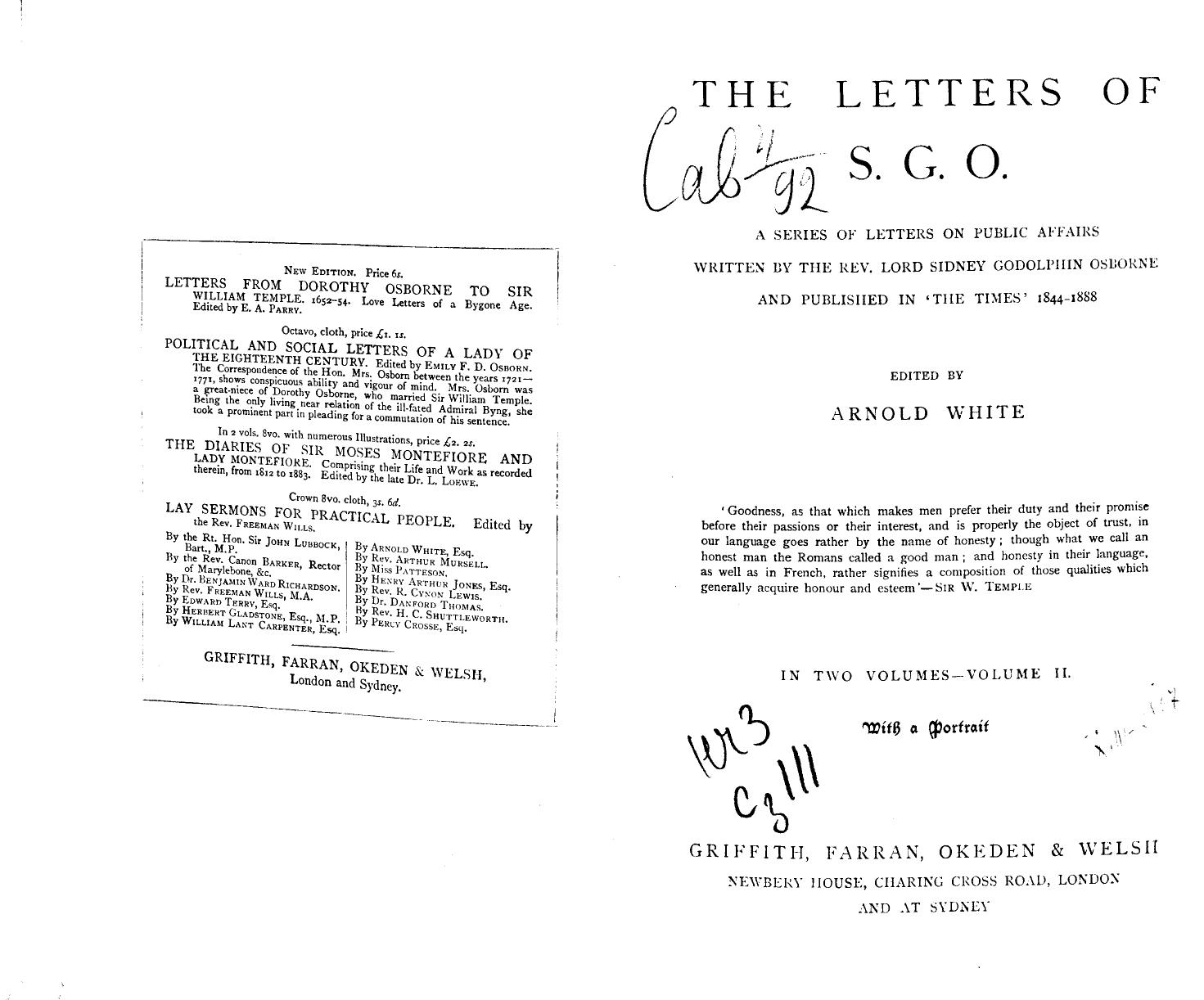 Edited BY Arnold White by The letters of s.g.o. . vol. 2