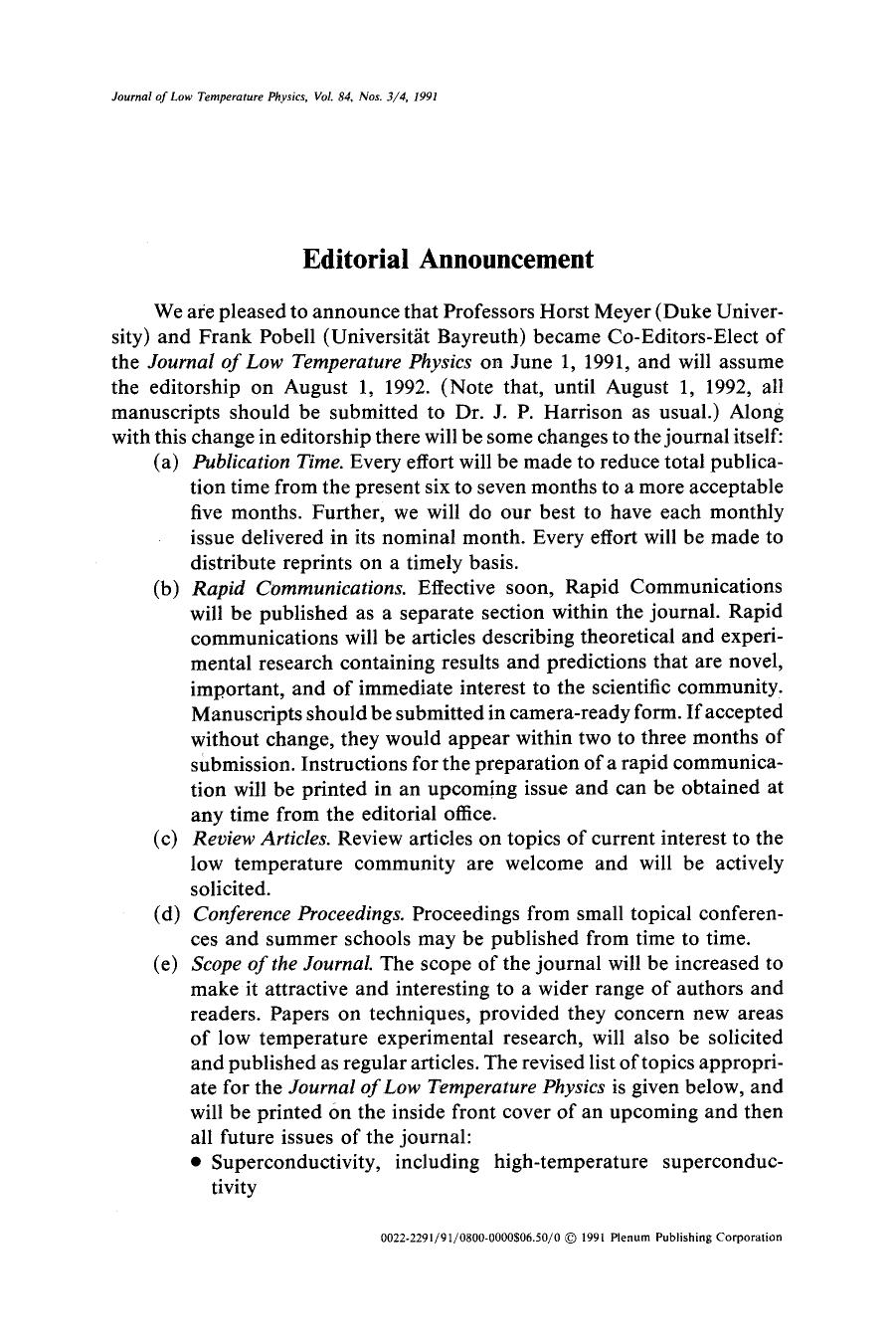 Editorial announcement by Unknown