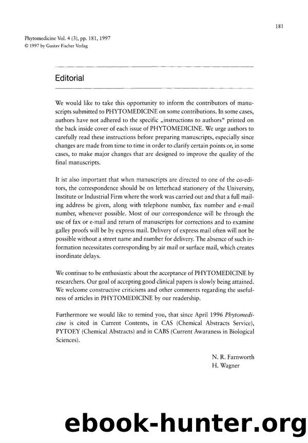 Editorial by N.R. Farnworth & H. Wagner