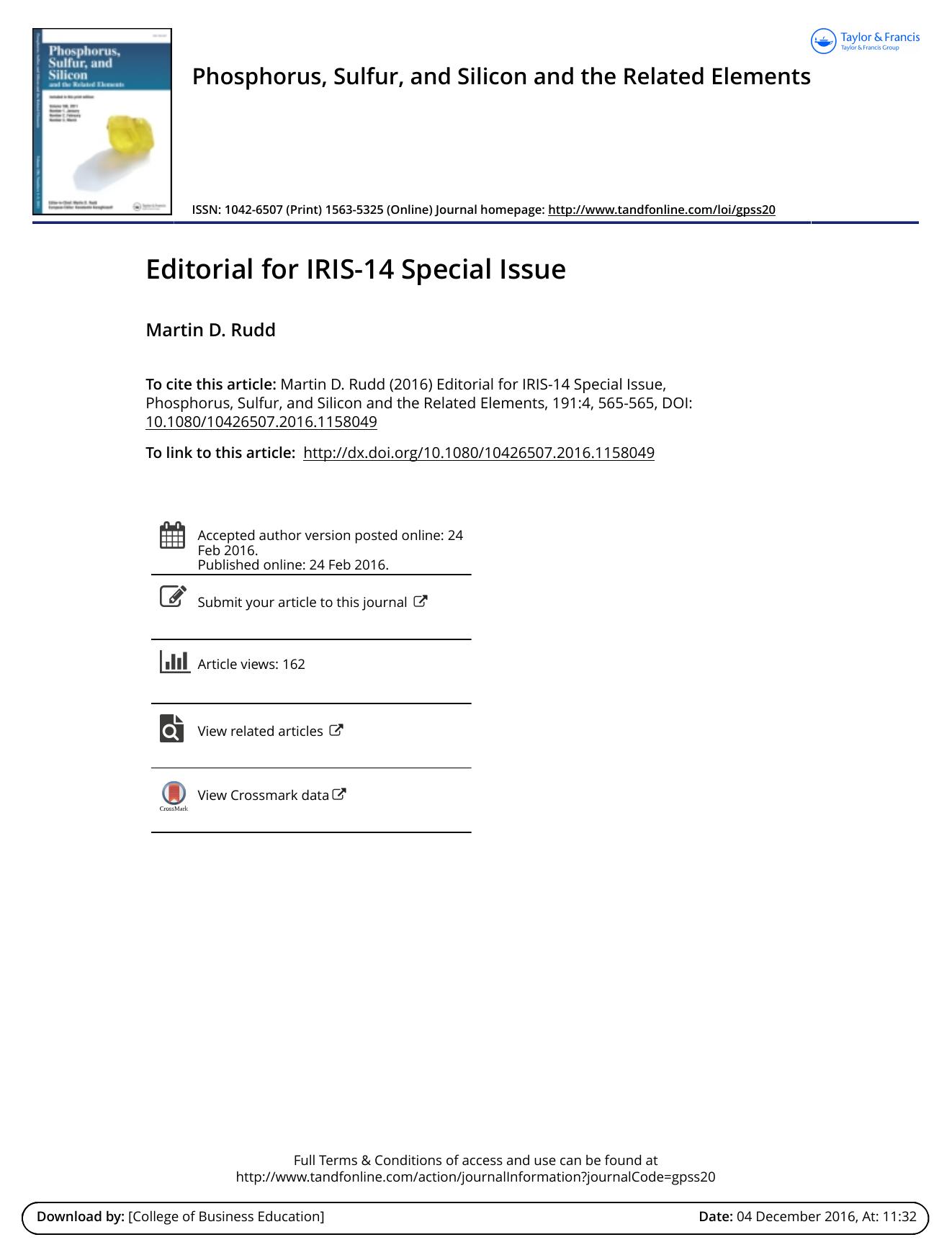 Editorial for IRIS-14 Special Issue by Unknown