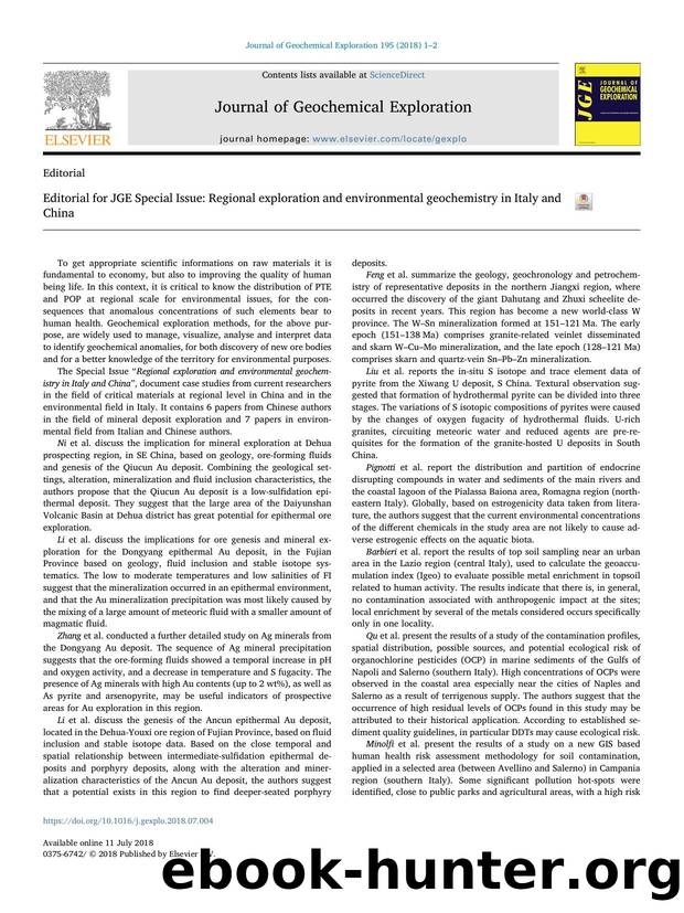 Editorial for JGE Special Issue_ Regional exploration and environmental geochemistry in Italy and China by B. De Vivo & P. Ni & D. Cicchella