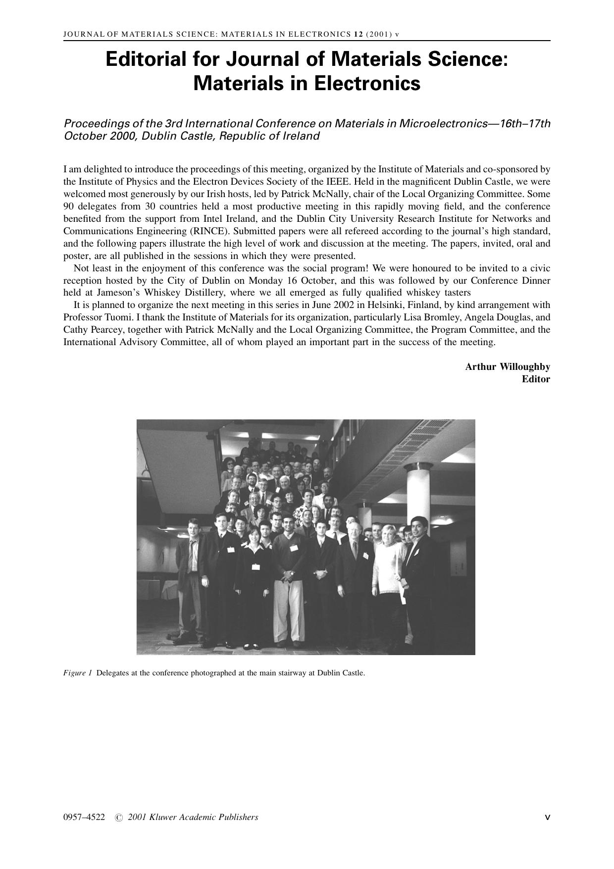 Editorial for Journal of Materials Science: Materials in Electronics by Unknown