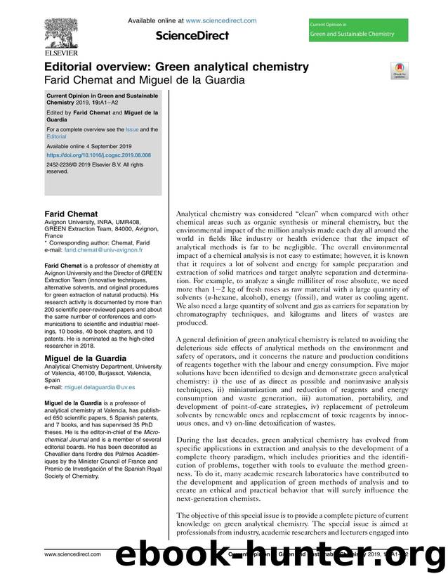 Editorial overview: Green analytical chemistry by Farid Chemat & Miguel de la Guardia