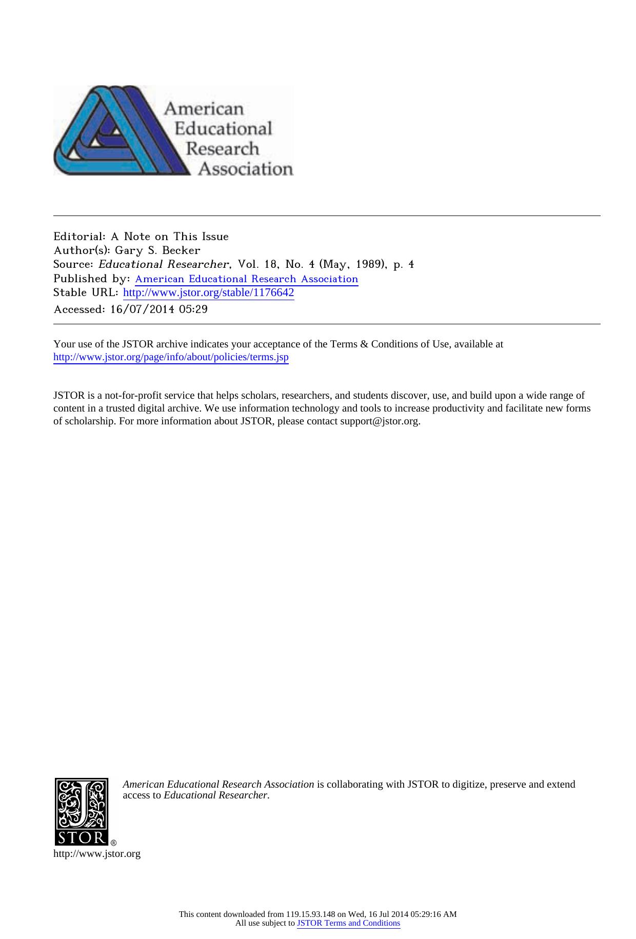 Editorial: A Note on This Issue by Editorial A Note on This Issue