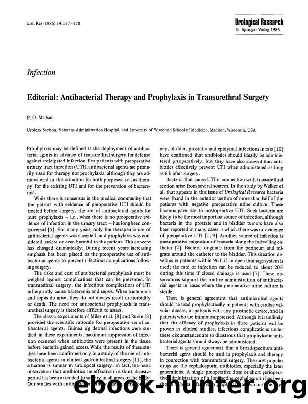 Editorial: Antibacterial therapy and prophylaxis in transurethral surgery by Unknown